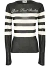 Jean Paul Gaultier Transparent Viscose Mariniere Top With Intarcia Signature In Black