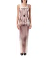 Jean Paul Gaultier Ribbed Cotton Long Dress With Printed Corset In Pink