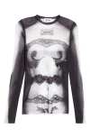 Jean Paul Gaultier Body Lace Mariniere Top In Black/grey/white