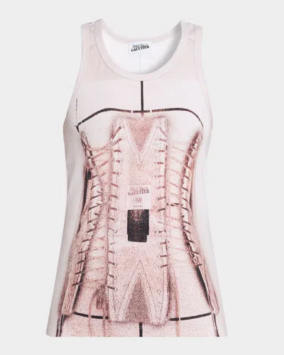 Jean Paul Gaultier Trompe Loeil Corset Printed Rib Tank Top
