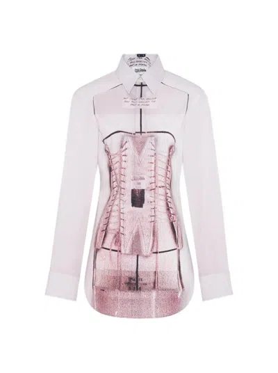 JEAN PAUL GAULTIER JEAN PAUL GAULTIER TROMPE L'OEIL CORSET SHIRT DUSTY PINK AND WHITE