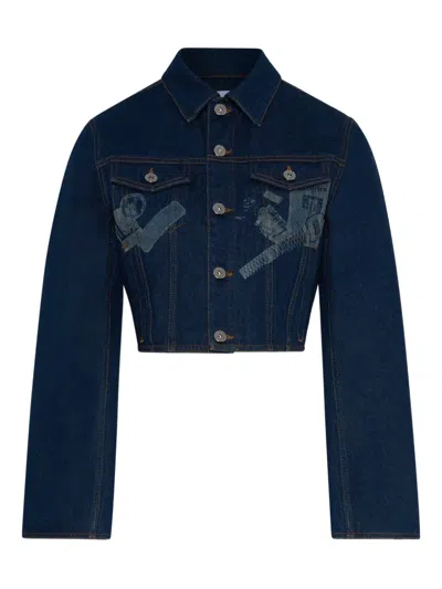 Jean Paul Gaultier Womens Vintage Blue Printed Cropped Denim Jacket