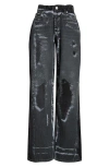 Jean Paul Gaultier Trompe L'oeil Destroyed Wide Leg Jeans In Vintage Black