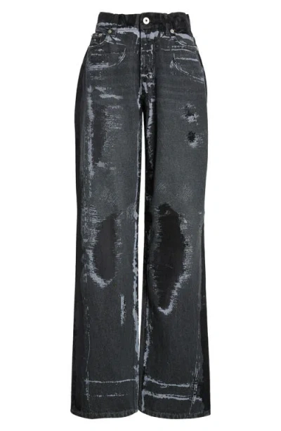 Jean Paul Gaultier Trompe L'oeil Destroyed Wide Leg Jeans In Vintage Black