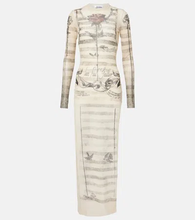 Jean Paul Gaultier Mesh Tatoo Mariner Long Dress In Brown