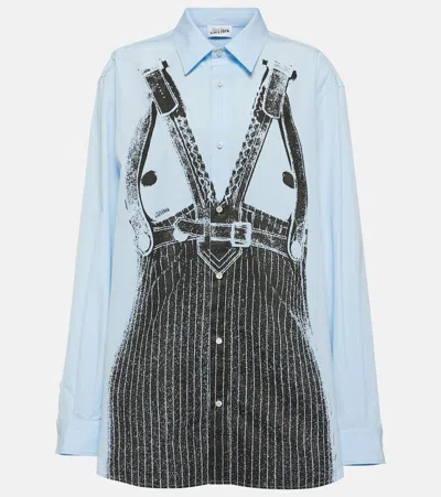 Jean Paul Gaultier Trompe L'oeil Oversized Cotton Poplin Shirt In Blue