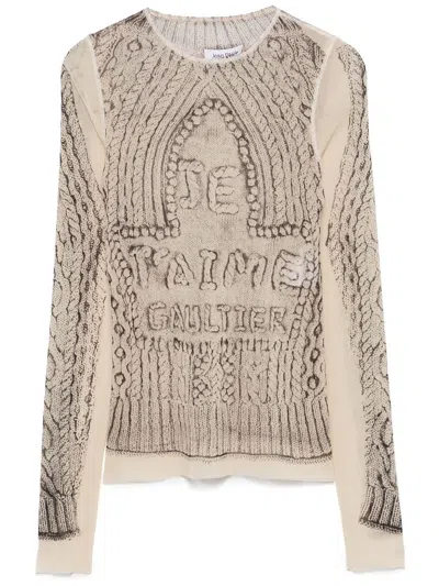 Jean Paul Gaultier Knit-print T-shirt In Beige