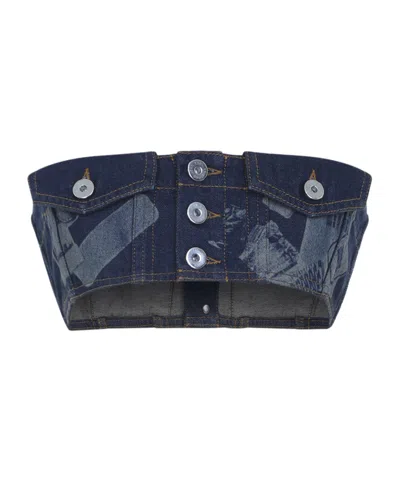 Jean Paul Gaultier Denim Bustier Top Strapless Button Pockets In Blue