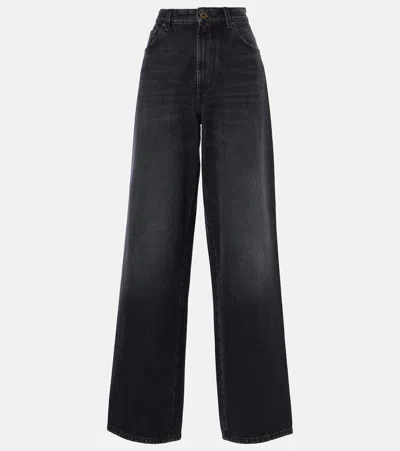 Jean Paul Gaultier Body-print High-rise Wide-leg Denim Jeans In Schwarz