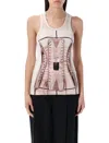 Jean Paul Gaultier Cotton Ribbed Tank Top Printed ''trompe L'ceil Corset'' In Dusty Pink