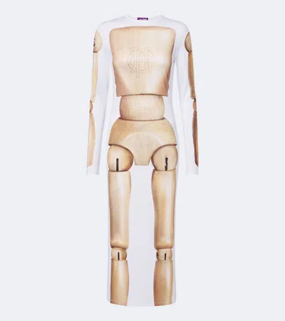 Jean Paul Gaultier Jersey-lycra Leggings Printed Wooden Body In Neutral