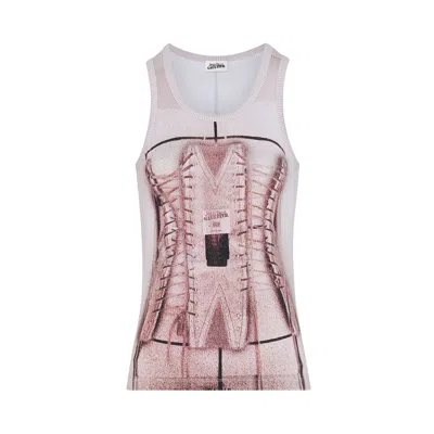 Pre-owned Jean Paul Gaultier Trompe 'oeil Corset Tank Top 'dusty Pink/white/black' | Women's Size L