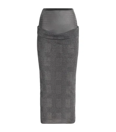 Jean Paul Gaultier Tulle Check Midi Skirt In Gray
