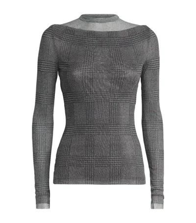 Jean Paul Gaultier Tulle Draped Check Top In Gray