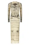 Jean Paul Gaultier Mesh Tattoo Striped Long Dress