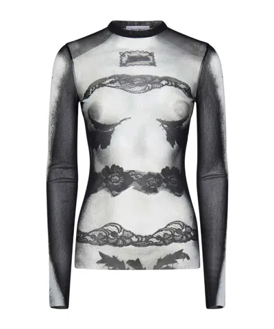 Jean Paul Gaultier Tulle Long-sleeved Top In Black
