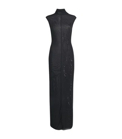 Jean Paul Gaultier Tulle Sequin-branded Maxi Dress In Black