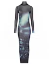 Jean Paul Gaultier Turtleneck Mesh Long Dress Printed "pigalle" In Blue