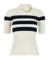 Jean Paul Gaultier High Neck Ribbed Texture Striped T-shirt In White