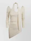 Jean Paul Gaultier Twisted Double Layer Long Sleeve Ribbed Top In Neutral