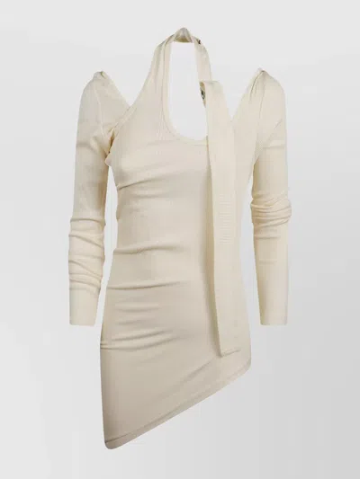 Jean Paul Gaultier Twisted Double Layer Long Sleeve Ribbed Top In Neutral