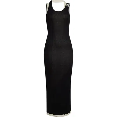 Jean Paul Gaultier Cotton Ribbed Twisted Double Layer Sleeveless Dress In Black