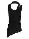 Jean Paul Gaultier Black Ribbed Twisted Double Layer Piercing Tank Top In Black