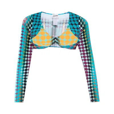 Pre-owned Jean Paul Gaultier U Neck Cropped Long-sleeve Top 'blue/purple/yellow' | Multi-color | Women's Size