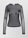 Jean Paul Gaultier Womens Velvet-branding Long-sleeves Stretch-woven Top Black In Grey