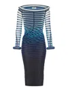 Jean Paul Gaultier Elegant Mesh Boat Neck Long Dress With 3d Collar And Cuff In Blue