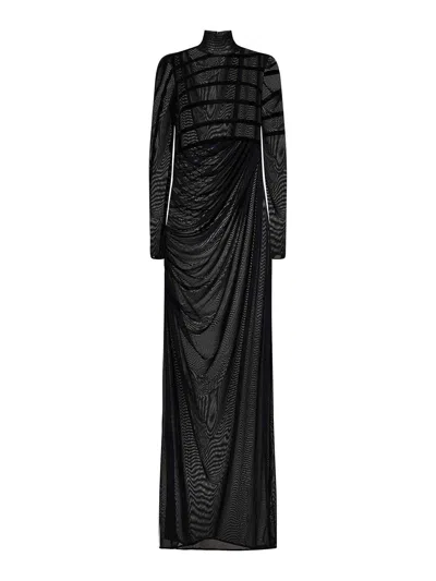 Jean Paul Gaultier The Striped Flocked Black Tulle Long Dress