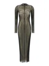Jean Paul Gaultier Semi-transparent Printed Tulle Dress With Long Sleeves In Green