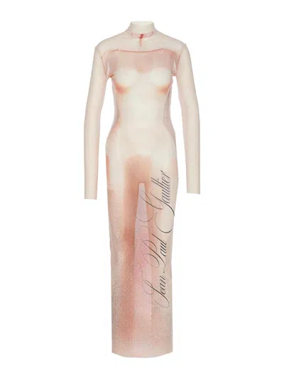 Jean Paul Gaultier Palepink Mesh Turtleneck Dress In Pink