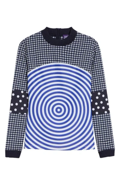 Jean Paul Gaultier Ribbed-knit Trimmed Printed Poplin Jersey In Blue