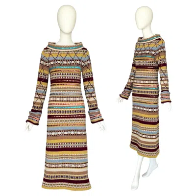 Pre-owned Jean Paul Gaultier Vintage 1990s Wool & Sequin Embellished Striped Maxi Dress In Brown