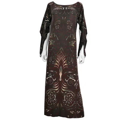 Pre-owned Jean Paul Gaultier Vintage Aboriginal Maori Tattoo Print Maxi Dress In Black