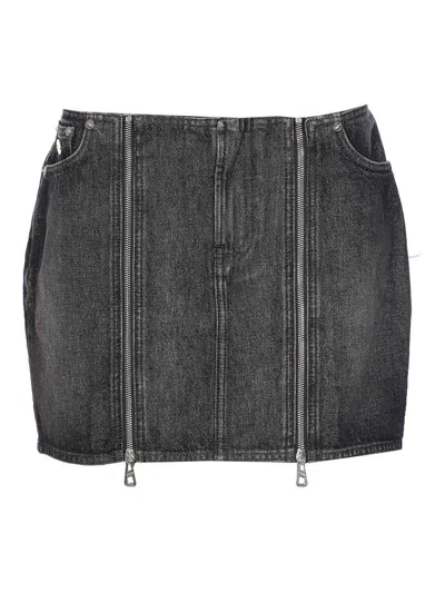 JEAN PAUL GAULTIER VINTAGE BLACK DENIM FRONT ZIPPED SKIRT