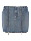 Jean Paul Gaultier Denim Miniskirt With Double Vertical Silver Zippers In Blue