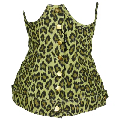 Pre-owned Jean Paul Gaultier Vintage Cheetah Print Boned Underbust Corset In Black