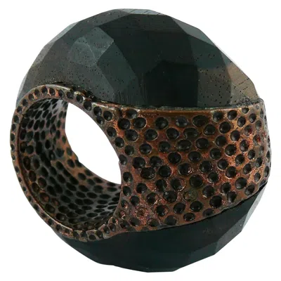 Pre-owned Jean Paul Gaultier Vintage Chunky Wood And Copper Ring In Black