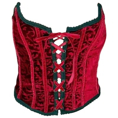 Pre-owned Jean Paul Gaultier Vintage Corset Bustier Velvet Top In Red