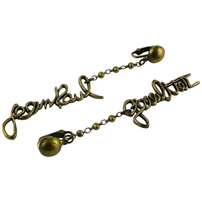 Pre-owned Jean Paul Gaultier Vintage Cursive Signature Dangling Earrings In Brown