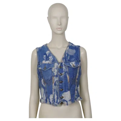 Pre-owned Jean Paul Gaultier Vintage Face Jacquard Denim Vest Size S In Gray