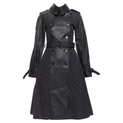 Pre-owned Jean Paul Gaultier Vintage Faux Leather Reversed Quilted Trench Coat It38 Xs In Black