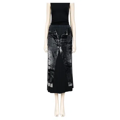 Pre-owned Jean Paul Gaultier Vintage Grey Jersey Maxi Skirt With X-ray Trompe-l'œil Jeans In Gray