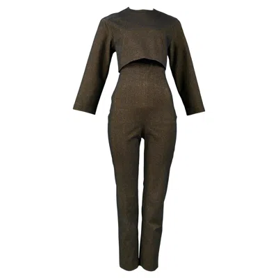 Pre-owned Jean Paul Gaultier Vintage  Bronze Metallic Jumpsuit & Cropped Jacket Ensemble In Black