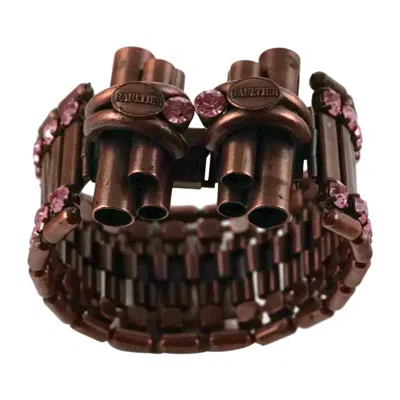 Pre-owned Jean Paul Gaultier Vintage  Brutalist Tubular Rhinestone Cuff Bracelet In Black