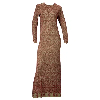 Pre-owned Jean Paul Gaultier Vintage  Embroidered Tattoo Pattern Maxi Dress In Brown