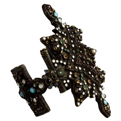 Pre-owned Jean Paul Gaultier Vintage  Gothic Jeweled Cuff Bracelet In Black
