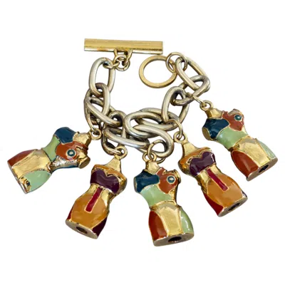 Pre-owned Jean Paul Gaultier Vintage  Iconic Enamel Bust Charms Bracelet In Multi